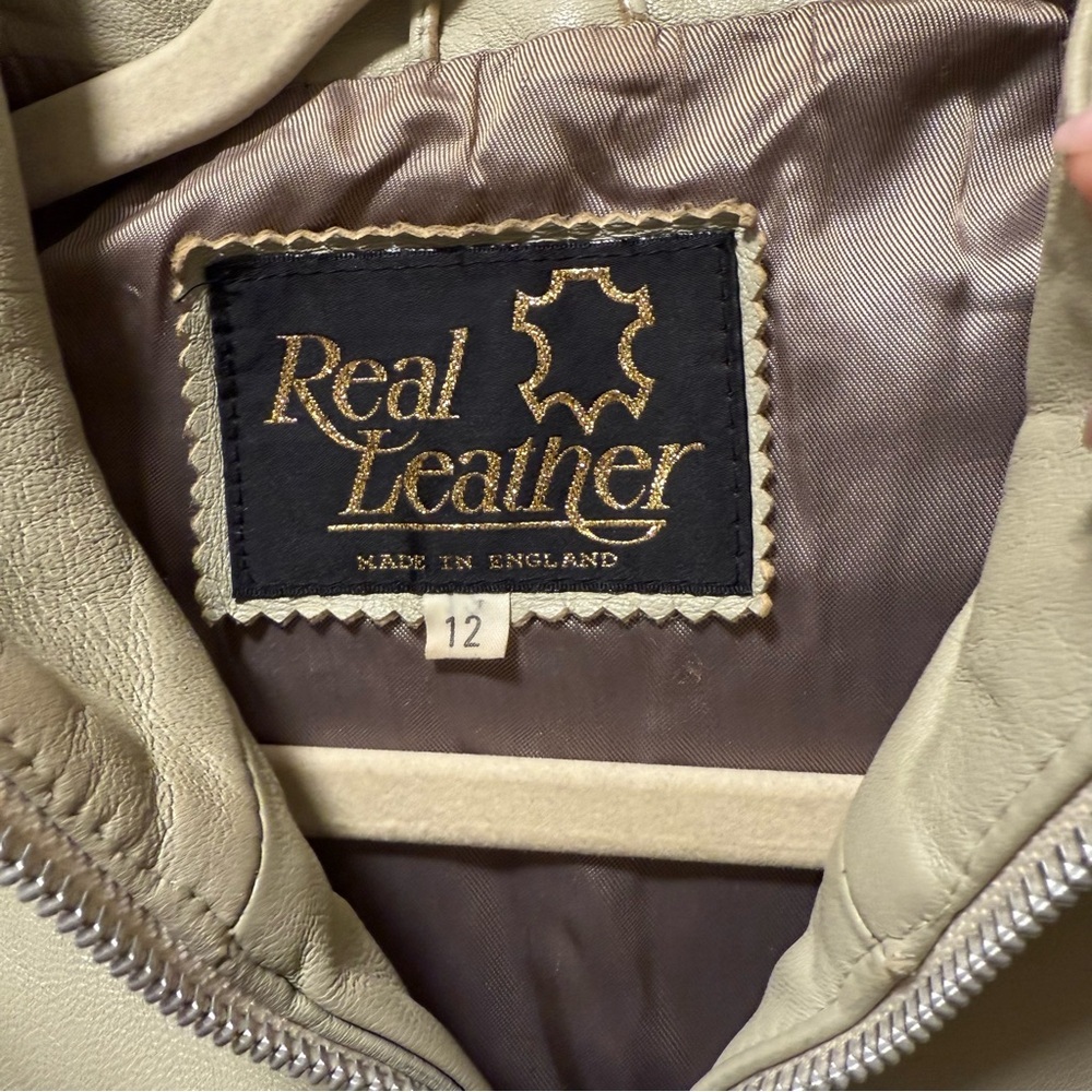 VTG 70s Cream Leather Cafe Racer Jacket UK Small Made in England - Picture 7 of 16
